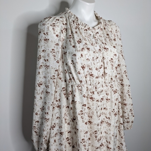 Frye white tan & brown long sleeve button up dress M - Picture 3 of 10